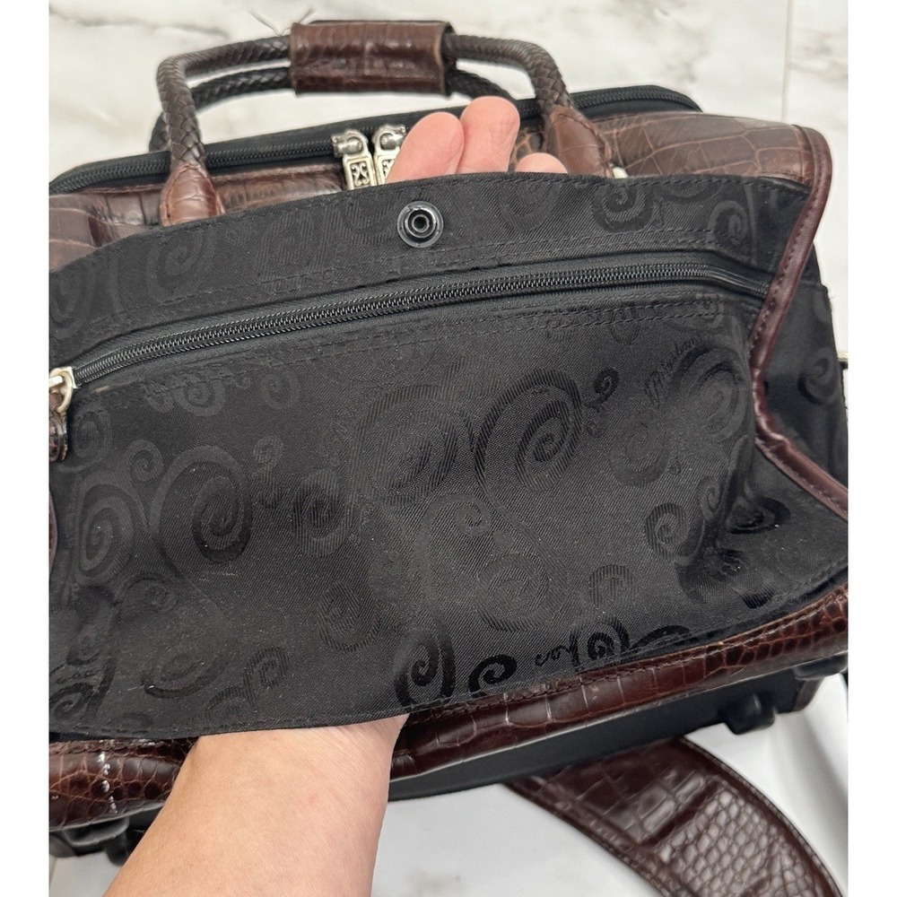 Brighton Travel Train Case Cosmetic Bag Dark Brown Croc Black Heart Hardware - Picture 3 of 11